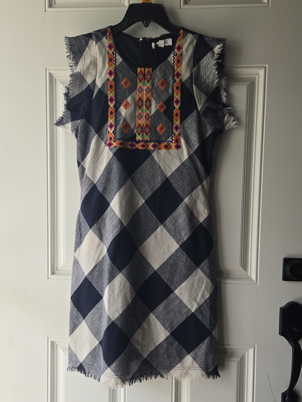 THML Plaid Boho Indie Embroidery Mini Dress